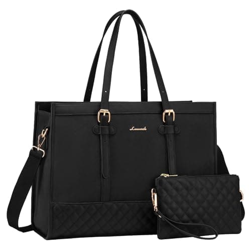 LOVEVOOK Laptop Bags for Women 15.6 Inch, Ladies Handbags for Work Business, Womens Large Tote Bag, Leather Shoulder Bag with Clutch Lightweight for Office Business School College Shopping, Black