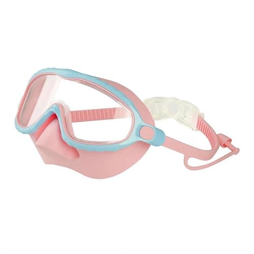 Kids Goggles with Nose Cover, HD Wide View Anti-Fog Toddler Swim Goggles, No Leak Adjustable Clip on Swim Mask for Kids Youth 4-16 (Blue)