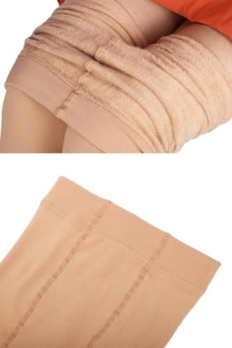 CozyWow Women’s Footed Thermal Tights Elastic Fleece Lined Leggings Women Winter Warm Tights for Women with Soft and Comfort Beige M — view 6