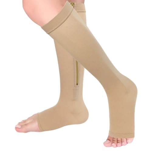 Open Toe Compression Socks 20-30 mmHg, Zipper Compression Socks