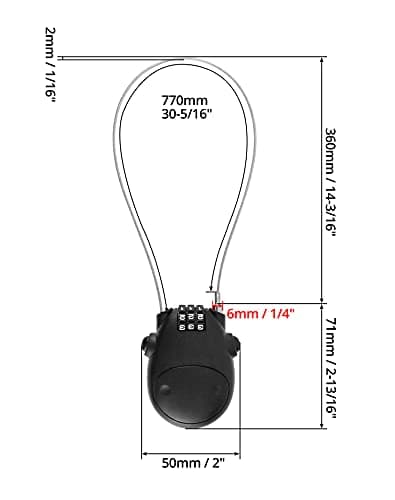 QWORK® 3 Digit Combination Lock, Cable Lock, Security Password Lock, 77cm Retractable Cable for Luggage, Bike, Ski, Snowboard — view 6