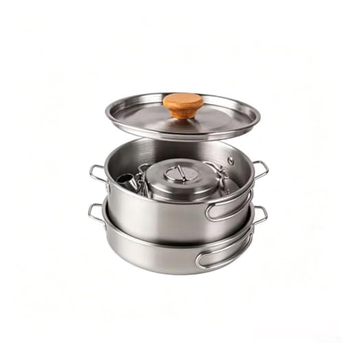 Stainless Steel Camping Cookware Set 3-Piece Non-Stick Outdoor Nesting Pot Pan Kettle Set Stainless Steel Camping Cookware Kit 3pcs Non-Stick Frying Pan Compact Stainless Steel Pot Set 16x16x23cm — view 4