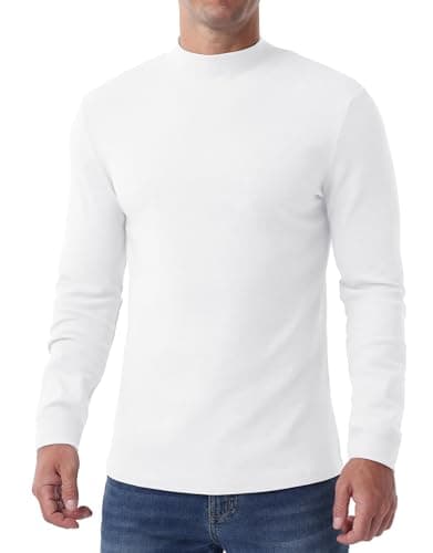 Hisir Men's Thermal Top, Mock Neck Cotton Base Layer Layer, White, L — view 5