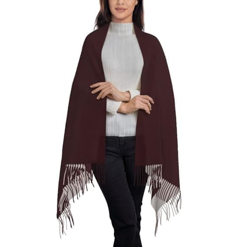 ZSUUGJ Maroon Women’s Classic Tassel Scarf – Soft Winter Pashmina Wrap, Oversized Blanket Shawl For Layering, Stylish Autumn & Holiday Accessory — view 2