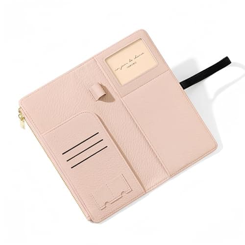 NQQNQQ RFID-Blocking Leather Travel Wallet & Passport Holder with Zipper Pocket, Card Slots, and Phone Compartment – Waterproof Travel Organizer for Women & Men. TG-1 (Pink) — view 6