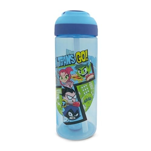 HOX LOL Teen Titan Water Bottle – 600 ml | Food-Safe Plastic Bottle with Carry Loop | Spills-Proof Flip-Up Spout Reusable Travel Bottle for Kids, Blue