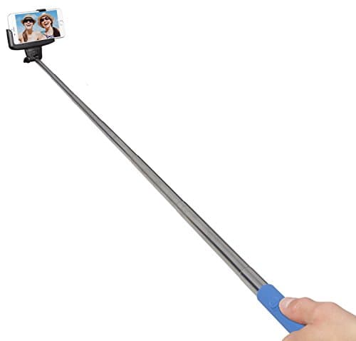 Kitvision Lightweight Extendable Telescopic Handheld Selfie Stick Pole/Monopod (Extends to 110cm) with Built-In Bluetooth Remote, 3 x "Selfie Smiles" and Phone Holder Compatible with Android and iOS Smartphones, Cameras and Action Cameras - Blue — view 3