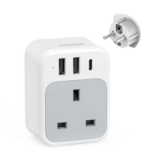 TESSAN UK to European Plug Adapter, EU Travel Adaptor with USB C