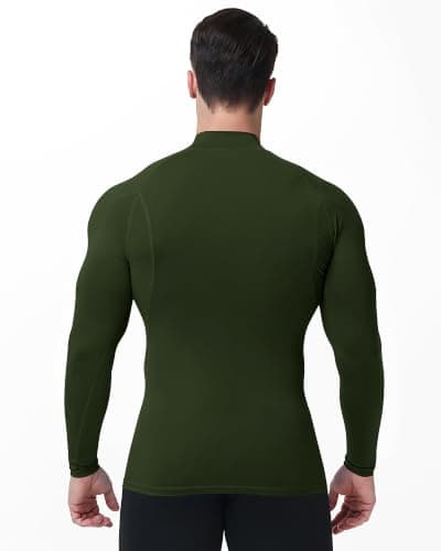 Runhit Olive Green Compression Shirt Men Mock Turtle Neck Long Sleeve T Shirt Fishing Work Motorcycle Ski Training Sports Top Summer Stretchy Tee Slim Fit M — view 3