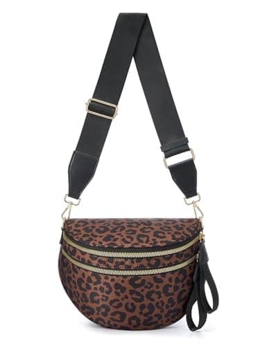 Pure Colour Crossbody Bag Bum Bag for Women,Spacious Purse Fanny Packs Belt Bag,Oversized Bum Bag, Black Brown Leopard Print Bum Bag, 11.0 Inches X 8.6 Inches X 4.5 Inches, Casual
