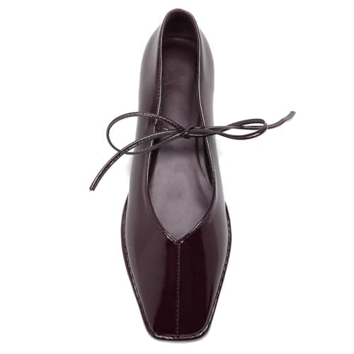 ETPSJKR - Women's ballet flats with laces, square toe, ballerina shoes, pretty bows, flat shoes for office, Burgundy, 26.0 cm