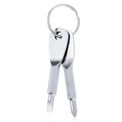 Cobee Multifunction Screwdriver Keychain, 2-Piece Set - Portable Flathead & Phillips Screwdriver Tool Keyring for Men, Outdoor Repair (Silver)
