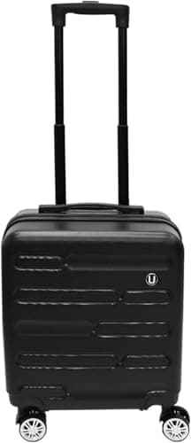 Unibos | 45cm Black Hard Shell Cabin Suitcase – Lightweight Hard Shell ABS Travel Luggage with 4 Spinner Wheels & Telescopic Handle– Short Trips, Weekend & City Breaks (Black)