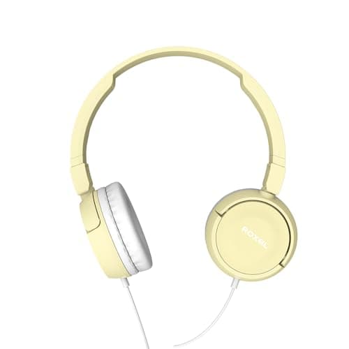 Roxel RX110 Lightweight Wired Foldable Headphones with Mic & Volume Control, On-Ear Headphones, Ergonomic Design, Answer Incoming Calls, Compatible with Android and IOS Devices (Yellow) — view 6