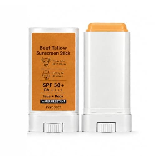 Beef Tallow Sunscreen Stick SPF 50+, Water Resistant for Face & Body, 15g