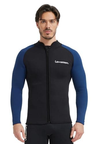 Lemorecn Wetsuit Top Men, 3mm Wetsuits Jacket Long Sleeve, BLACKBLUE,XL