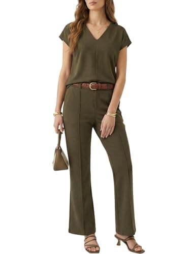 GRECERELLE Tracksuit Womens Full Set Airport Lounge Wear Sets 2 Piece Ladies Tracksuits Business Casual V Neck Tops and Jogging Bottoms with Pockets (Army Green, S) — view 3