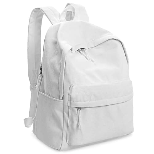 Zicac Unisex White Canvas Backpack DIY 15.6" Laptop Large Casual Rucksack