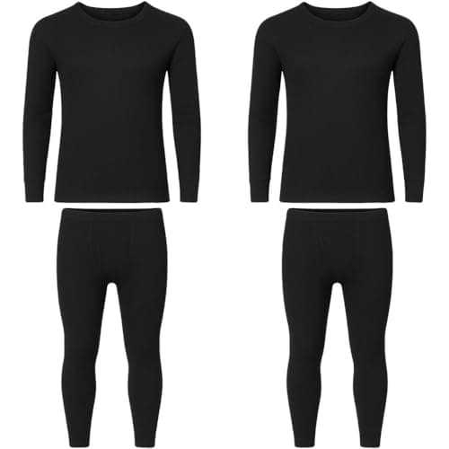 Deck and Beach Men’s 2-Pack Thermal Underwear Set – Long Sleeve Top & Long Johns, Winter Base Layers (Black, Large)