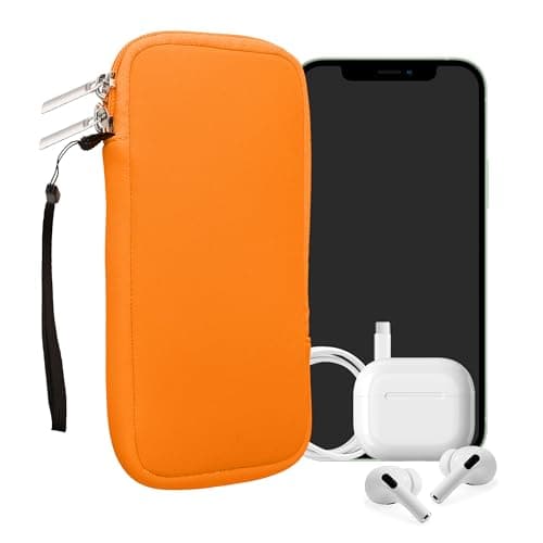 kwmobile Universal Phone Pouch Size XXL - 7" - Neoprene Smartphone Pouch with Zip - Water-Repellent Mobile Phone Case - Sleeve in Neon Orange