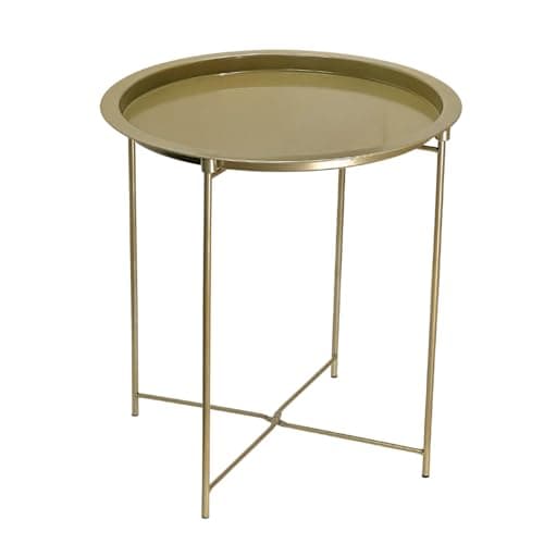Trendi® Round/Metal Folding/Side Table Tray Top Light/Portable/Coffee/Night Stand (GOLD)