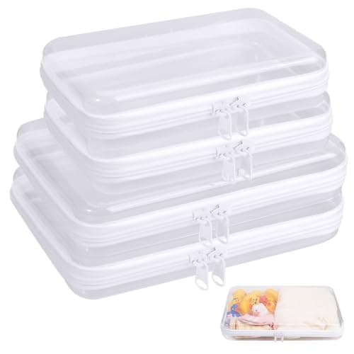 4Pcs Hard Transparent Zipper Storage Pouches Travel Organiser, 2M + 2L
