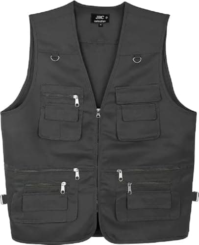 VL Men’s Workwear Waistcoat with Several Pockets Lightweight Outdoor Vest Jacket for Hiking, Safari & Travel Use (Charcoal, Medium)