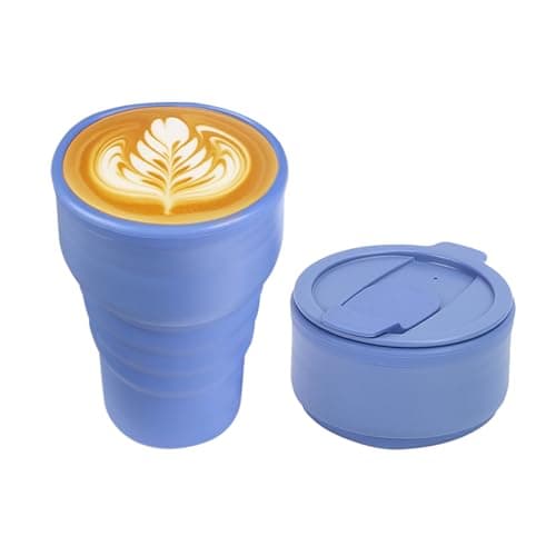 EYQ Collapsible Coffee Cup 375 ml, Silicone Foldable Tea Cup, Lightweight Reusable Coffee Mug for Hot and Cold Drinks for Office Fitness Gym Outdoor Sports Travel Camping Yoga, Pocket Size (Blue)