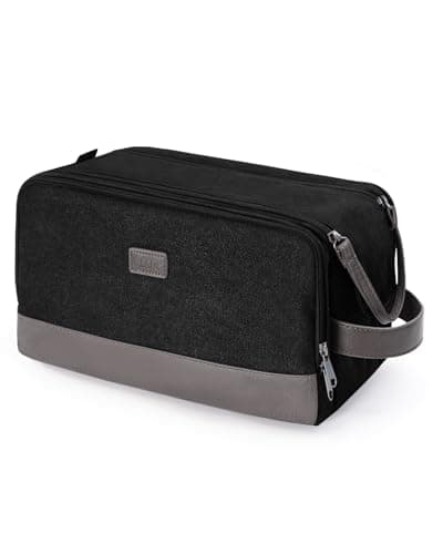 WANDF Toiletry Bag for Men Travel Wash Bag Toiletry Organizer Canvas and PU Leather Dopp Kit Water-Resistant Shaving Kit for Travel Accessories (Black, Patent Pending)