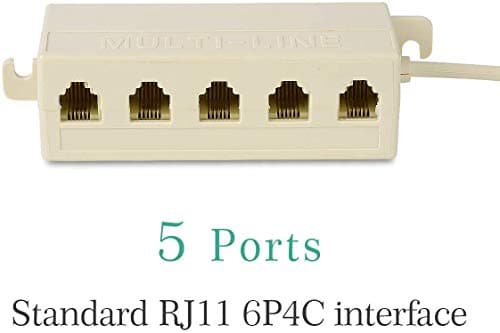 SHONCO Phone Line Adapter, Five-way Telephone Splitter,RJ11 6P4C Male-to-female 5-socket Port Telephone Line Cable Splitter and One In-line Coupler Connector,Beige — view 3