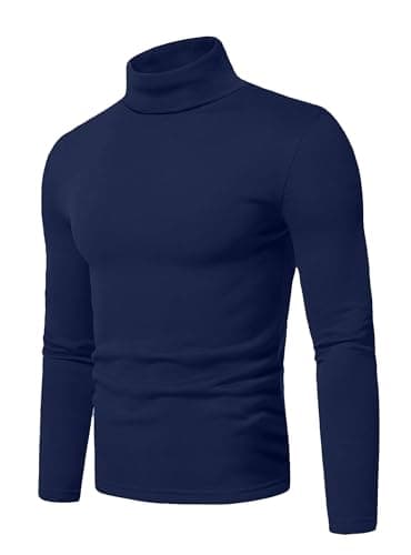 Hisir Men's Thermal Top, Long Sleeve Cotton Roll Neck Base, Navy Blue, M