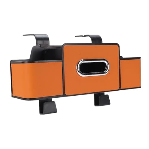 Car Back Seat Organizer, Headrest Storage Box with Cup Holder and Tissue Box, Multifunctional Organizer with 2 Hooks for Car Travel Accessories (Orange)