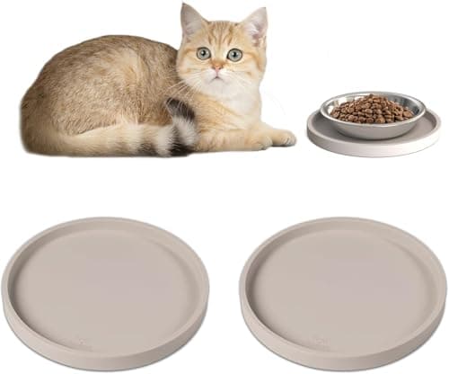 Pet Feeding Mat 15.3 cm, Arespark Pet Silicone Food Mat, Set of 2 Nonslip Waterproof Feeding Bowl Mat with Raised Edges for Food and Water Prevent Spills, for Dog Cat Puppy Kitten