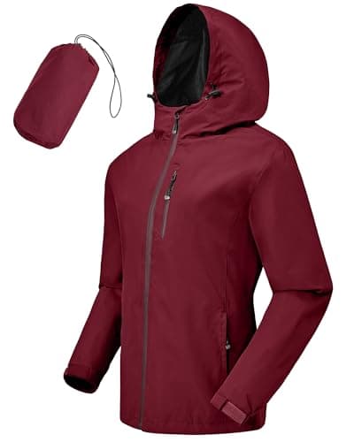 Tyhengta Women Waterproof Jackets Lightweight Windproof Packable Rain Jacket Raincoat Outdoor Softshell Jacket with Zip Pockets Jujube Red,S