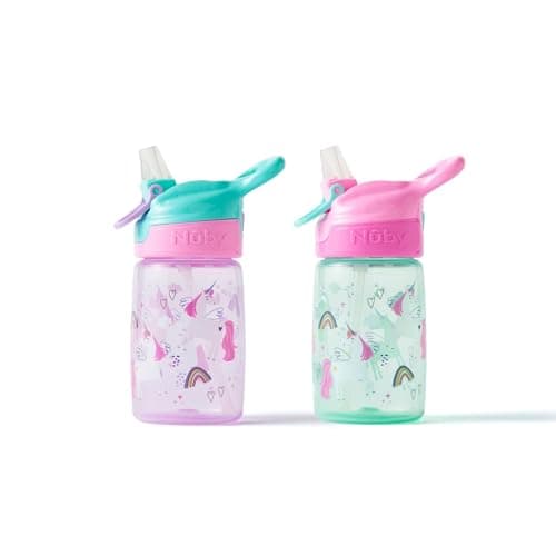 Nuby Incredible Gulp Water Bottle, 2-Pack, 360ml, 18M+, Unicorns