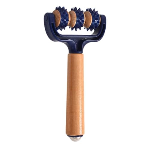 Wooden Massage Roller Handheld - 3-Wheel Ergonomic Back Neck Tool