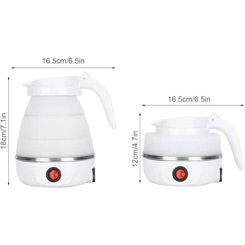 Foldable Electric Travel Kettle,600ml Portable Kettle Silicone Collapsible Heating Water Boiler Tea Pot for Camping,Easy for Storage with Separable Power Cord (White) — view 6