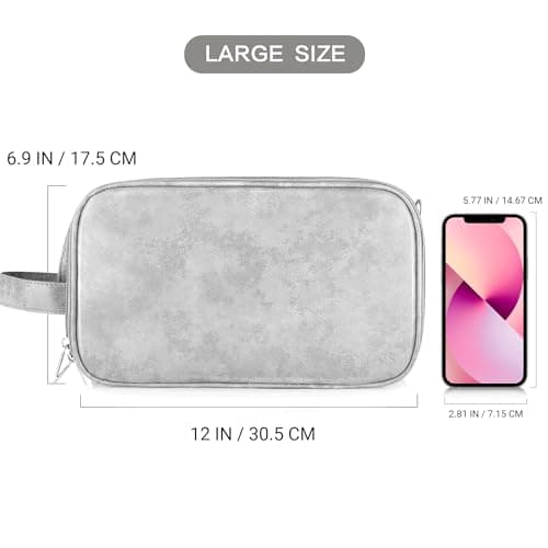 Water-Resistant Leather Toiletry Bag for Men, Women Large Travel Wash Bag Shaving Dopp Kit Bathroom Gym Toiletries Makeup Organizer with Free Wet Dry Bag (Grey) — view 6