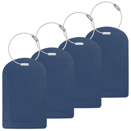Gloppie Luggage Tags 4 Pack TSA Approved Luggage Tag for Suitcase PU Leather Travel Bag Tags with Name ID Card Labels Privacy Cover Dark Blue