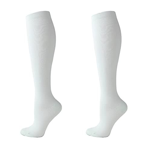 2 Pairs Compression Socks for Men and Women Flight Socks Compression Stockings Running Socks (White, L-XL)