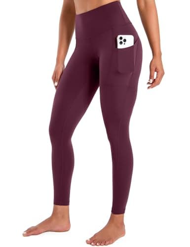 Yogaration Leggings for Women High Waisted Yoga Pants with Pockets, Wine Red, M — view 6