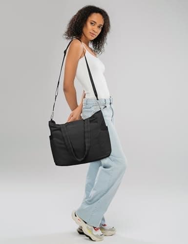 EASYSO Tote Bag for Women Expandable Nylon Shoulder Bags with Yoga Mat Strap for Travel Work School Gym — view 3