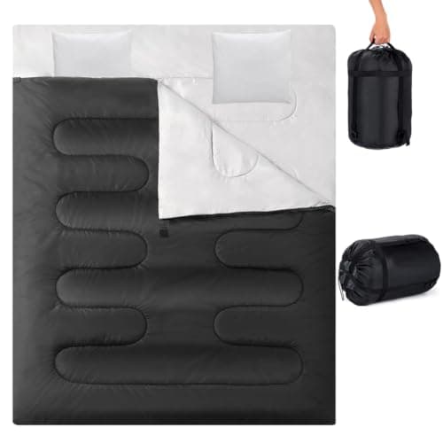 Double Sleeping Bag, Extra Large 3-4 Season Lightweight,Waterproof Indoor & Outdoor Use for Adults & Kids, Premium Sleeping bag for Hiking, Backpacking and Camping (Black)