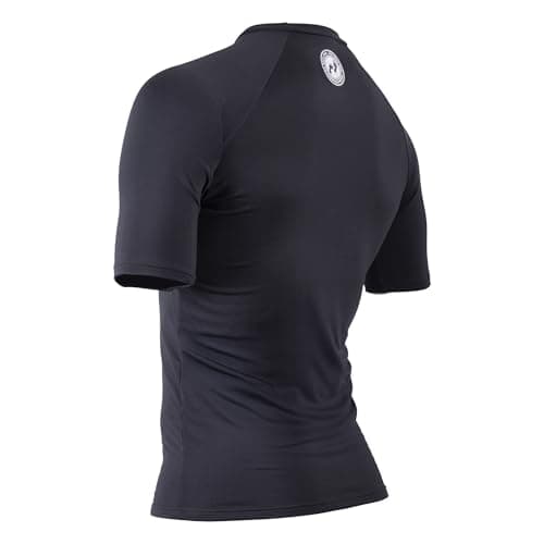 Two Bare Feet Adults Thermal Fleece Lined Rash Vest Short Sleeve - UV Protection Surf Base Layer, Wetsuit Swimming Tops for Surfing (UK, Alpha, M, Regular, Regular, Black, Crew Neck) — view 4
