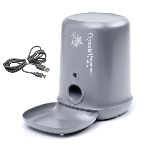 Crystals Automatic Cat & Dog Feeder with Camera – Grey, 4L Auto Cat Feeder, 1080P HD Pet Camera, Night Vision, App Control, 2-Way Audio, Motion Detection, Electric Feeder with Battery Backup
