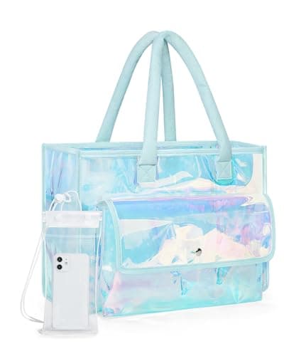 bagsmart 25L Large Beach Bag for Women with Phone Pouch, Waterproof Clear Tote Bag for Pool, Travel and Vacation