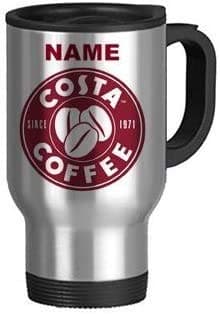 CiderPressMugs Costa Coffee Personalised Silver Travel Mug – Custom Name Printed Coffee & Tea Cup – Reusable Travel Mug – Gift for Coffee Lovers