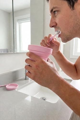 PRK 14 Silicone Foldable Travel Mug | 170ml Reusable Collapsible Coffee Cup | BPA Free & Leakproof | Portable Pocket-Sized Cup for Travel, Camping, and Commuting with Strap (Baby Pink) — view 5