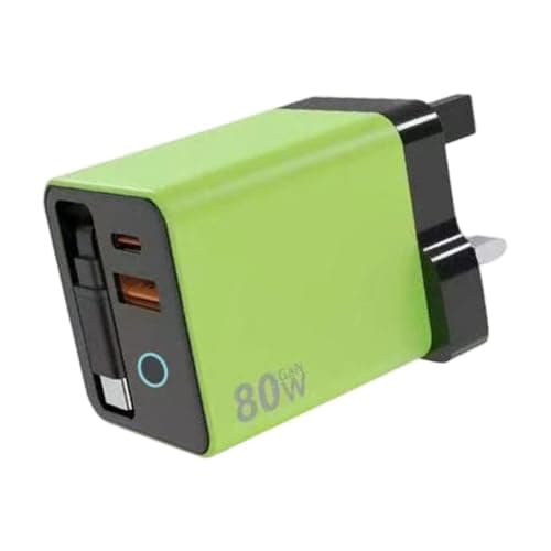 UK 80W Power Adapter with Retractable Cable, Green — view 5