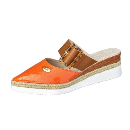 Generisch Wedge Heel Shoes Elegant Leather Comfortable Espadrilles Closed Front Non-Slip Elastic Slingback Sandals 2026 Summer Casual Holiday Travel Sandals with Straps, orange, 5 UK